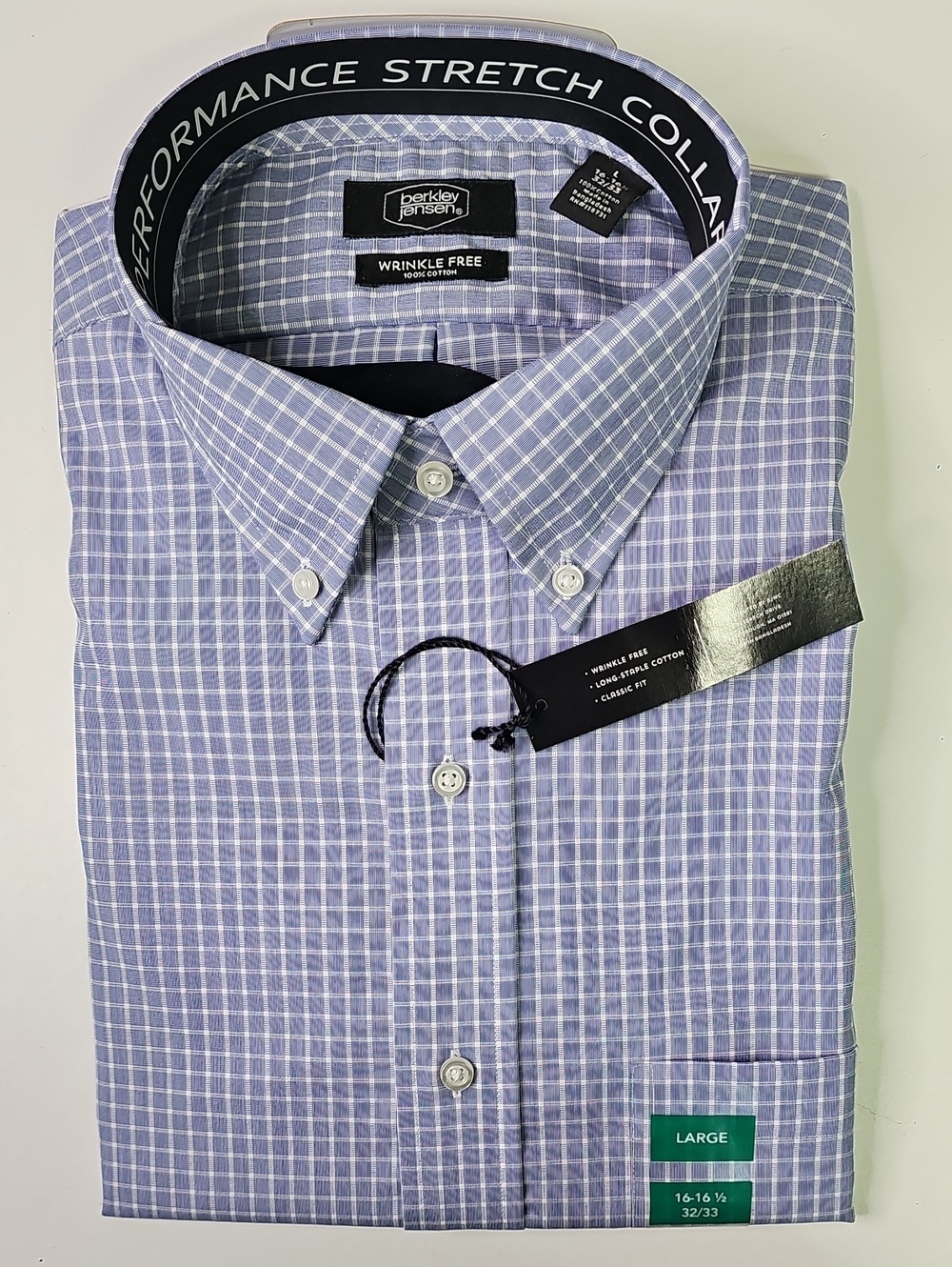Berkley Jensen Lavender Plaid Performance Stretch Dress Shirt - Large
